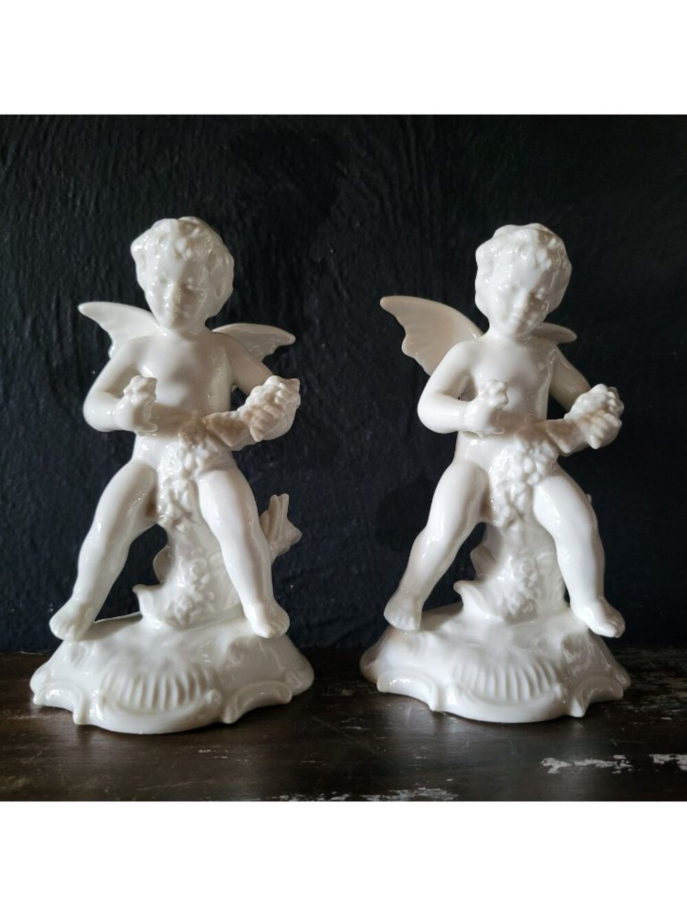 Pair Of Vintage Karl-Heinz Klette Dresden Porcelain Cherub Figurines "Spring"